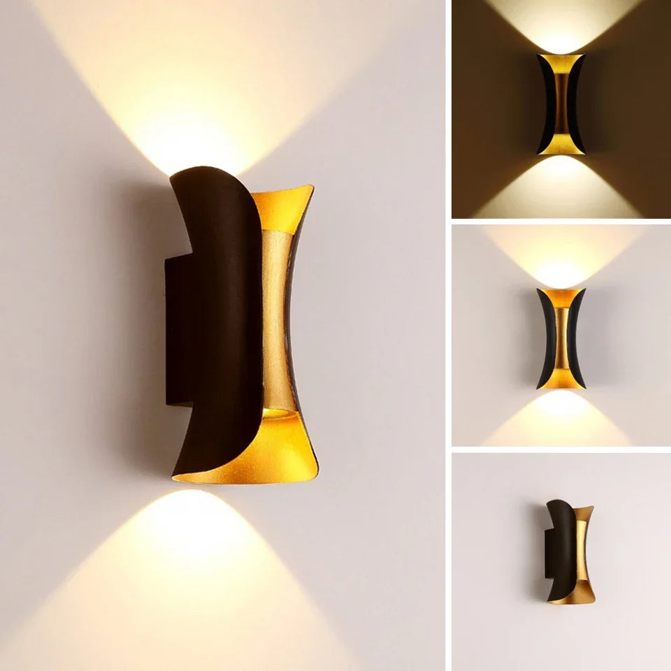 Black & Gold Waterproof Up & Down LED Wall Light