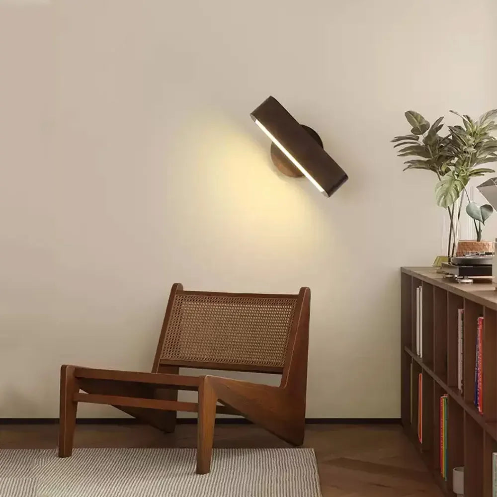 Japanese Rotating Solid Wood & Aluminium Wall Lamp