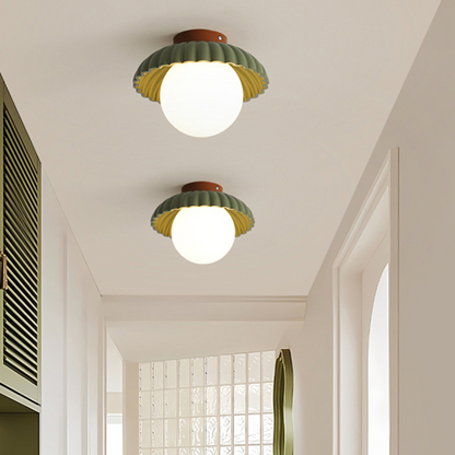 Iron Hallway Flush Mount with Frosted Globe