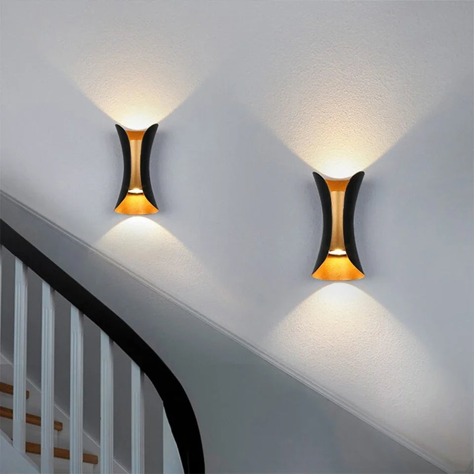 Black & Gold Waterproof Up & Down LED Wall Light
