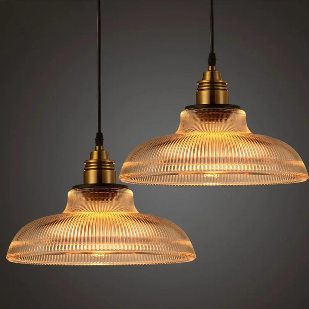 LumiVibe Ribbed Glass Brass Pendant Light