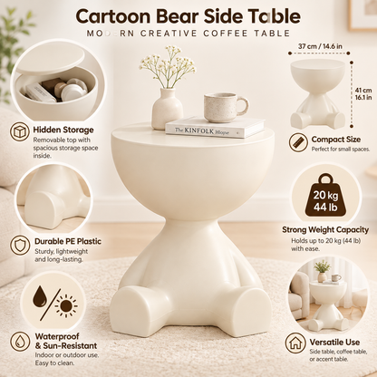 Cartoon Bear Side Table with Hidden Storage