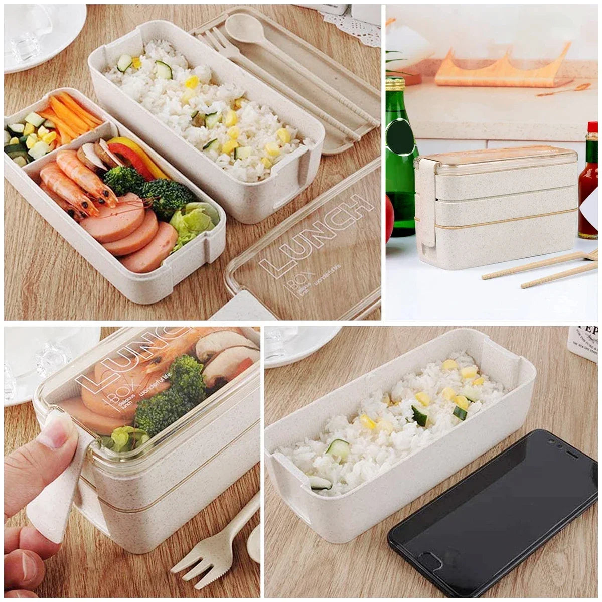 EcoStack 3-Tier Wheat Straw Bento Lunch Box