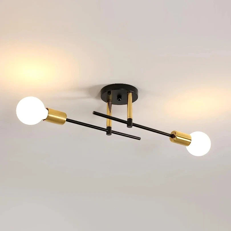 Modern 2-Light Black & Gold Flush Mount Chandelier