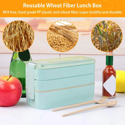 EcoStack 3-Tier Wheat Straw Bento Lunch Box