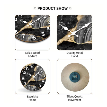 MarbellaTime Marble Pattern Wooden Wall Clock