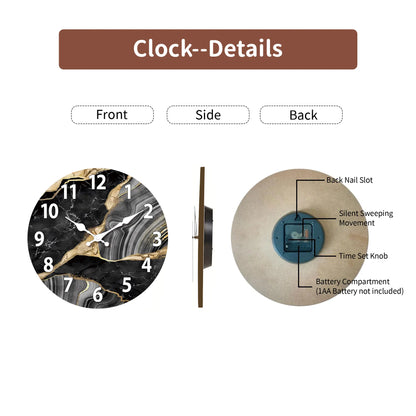 MarbellaTime Marble Pattern Wooden Wall Clock
