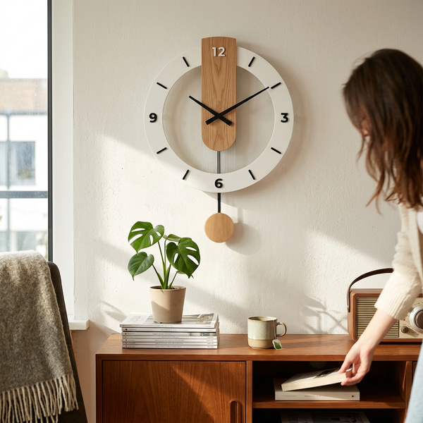Minimalist Acrylic & Wood Pendulum Wall Clock