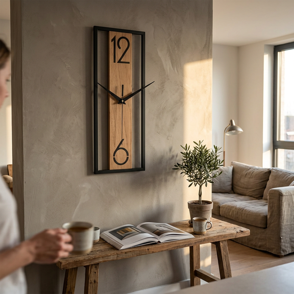 Slim Rectangular Wood Grain Wall Clock
