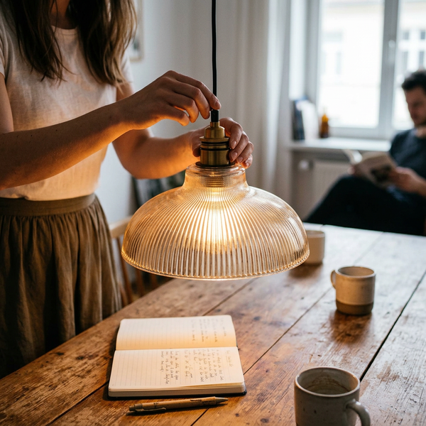 LumiVibe Ribbed Glass Brass Pendant Light