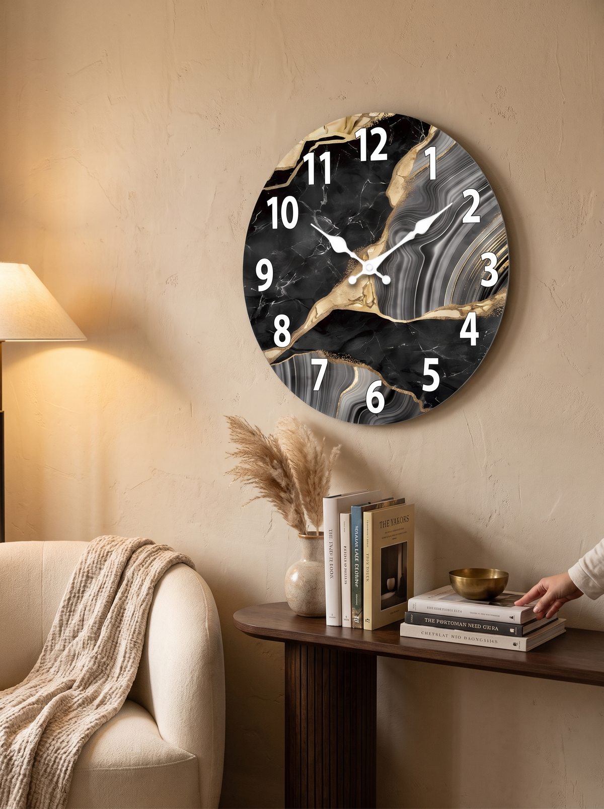MarbellaTime Marble Pattern Wooden Wall Clock image 3