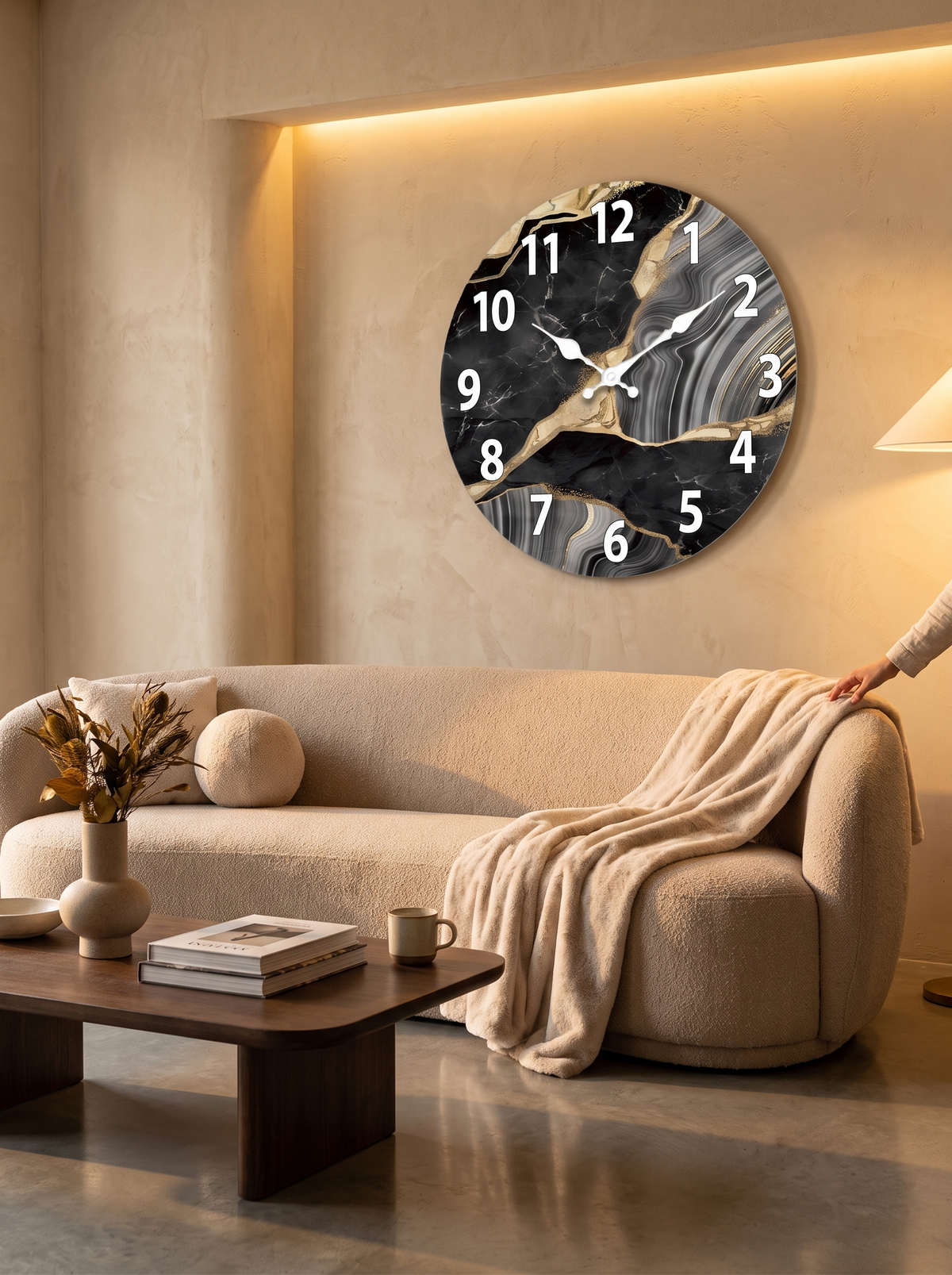 MarbellaTime Marble Pattern Wooden Wall Clock image 1