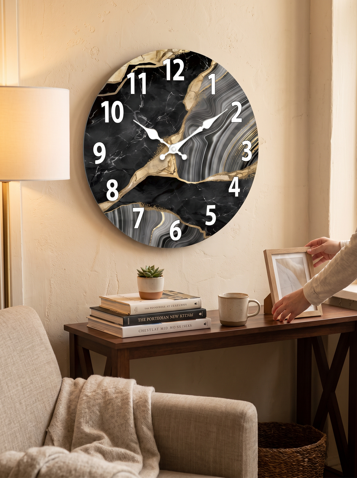 MarbellaTime Marble Pattern Wooden Wall Clock image 2
