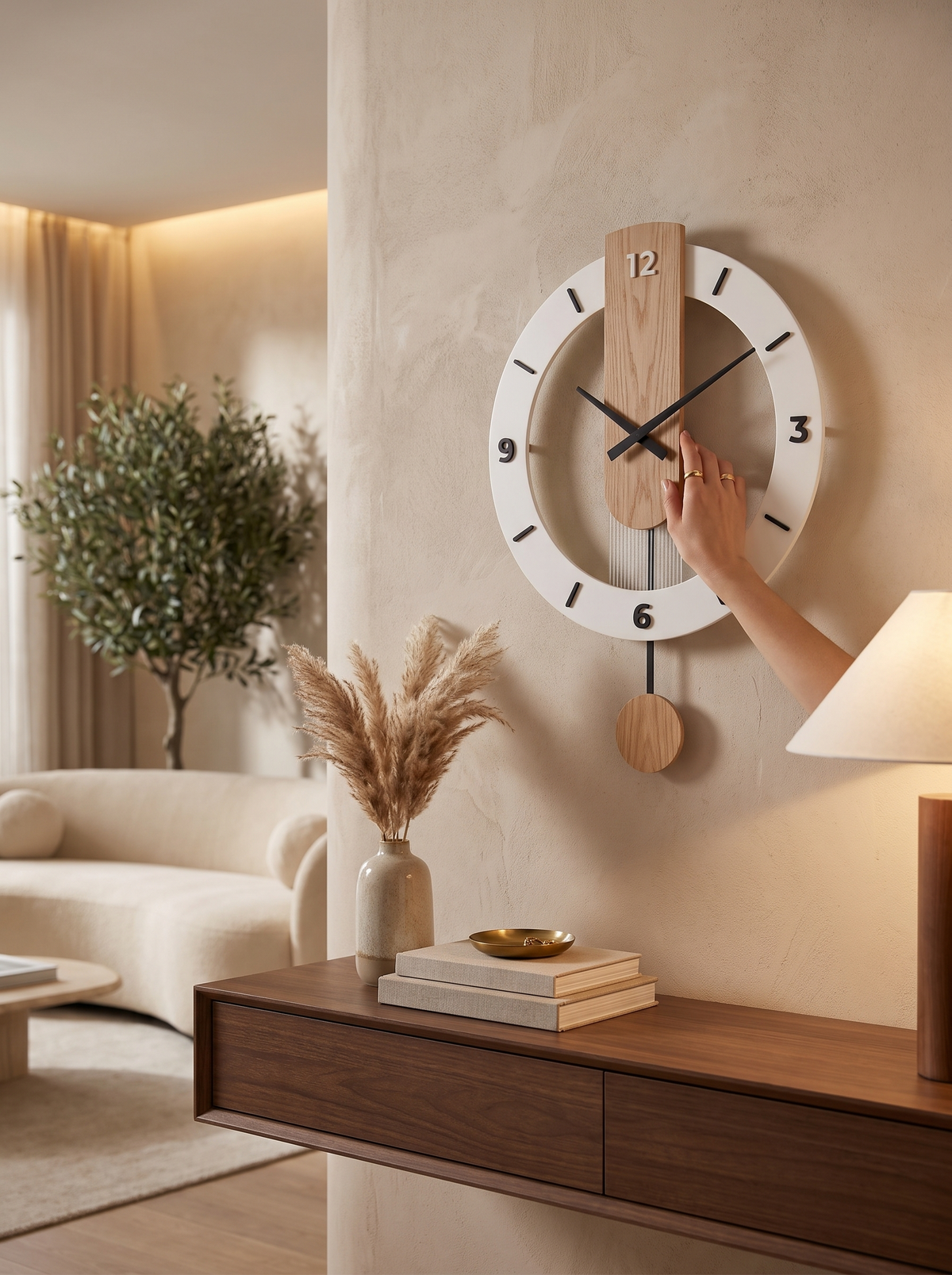 Minimalist Acrylic & Wood Pendulum Wall Clock image 3