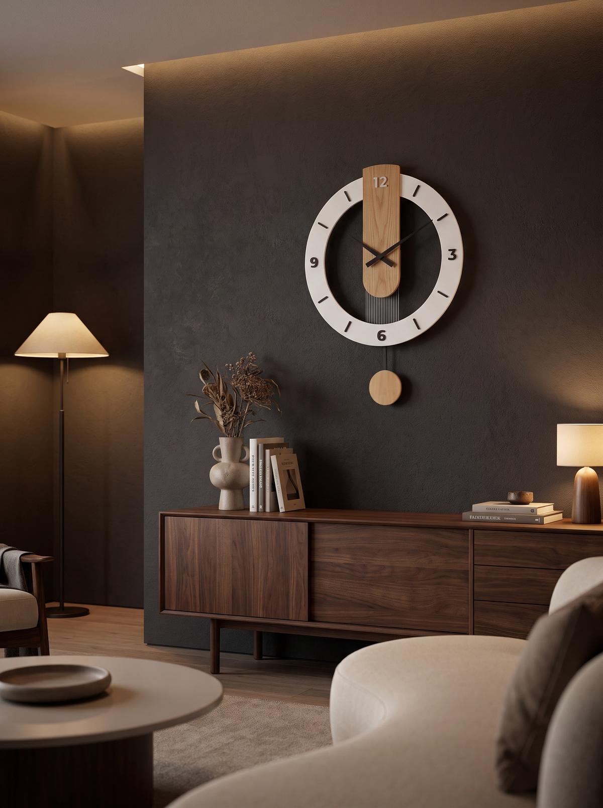Minimalist Acrylic & Wood Pendulum Wall Clock image 2