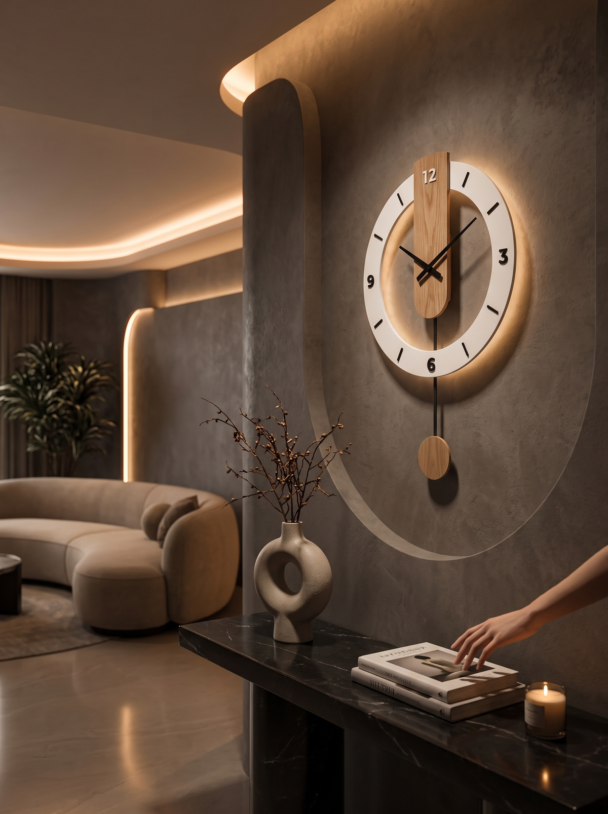 Minimalist Acrylic & Wood Pendulum Wall Clock image 1