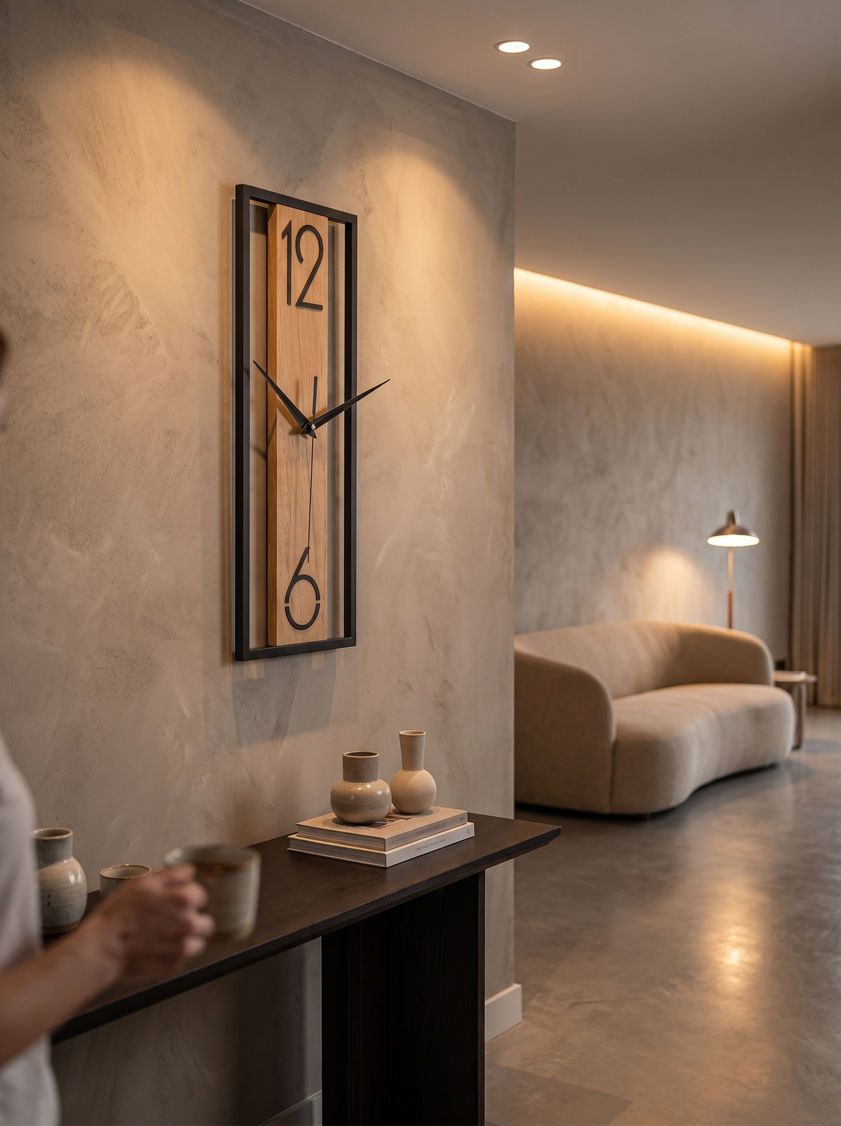 Slim Rectangular Wood Grain Wall Clock image 1