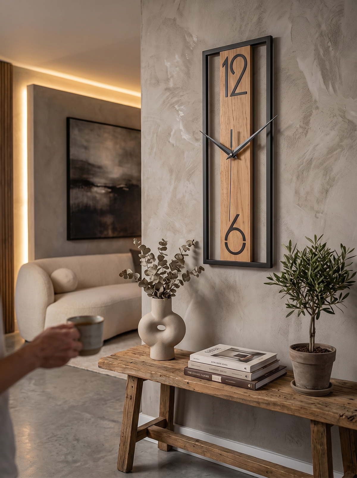 Slim Rectangular Wood Grain Wall Clock image 3