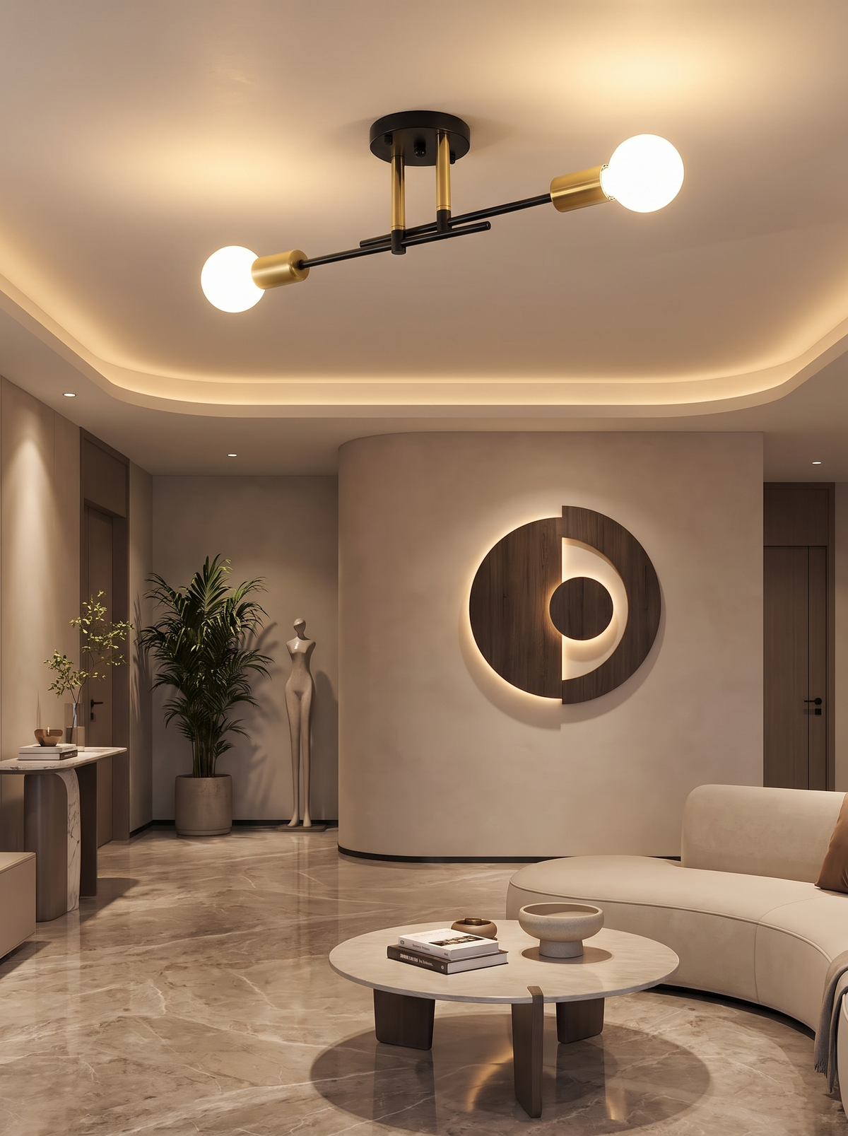 Modern 2-Light Black & Gold Flush Mount Chandelier image 1