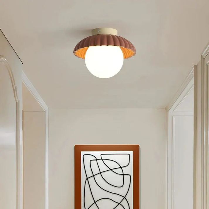 Iron Hallway Flush Mount with Frosted Globe